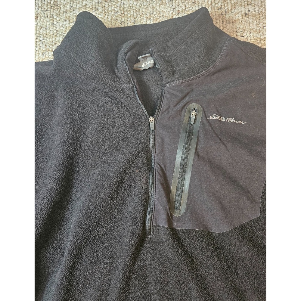 Eddie Bauer Mens Black Fleece 1/4 Zip Pullover Sweater Size XXL